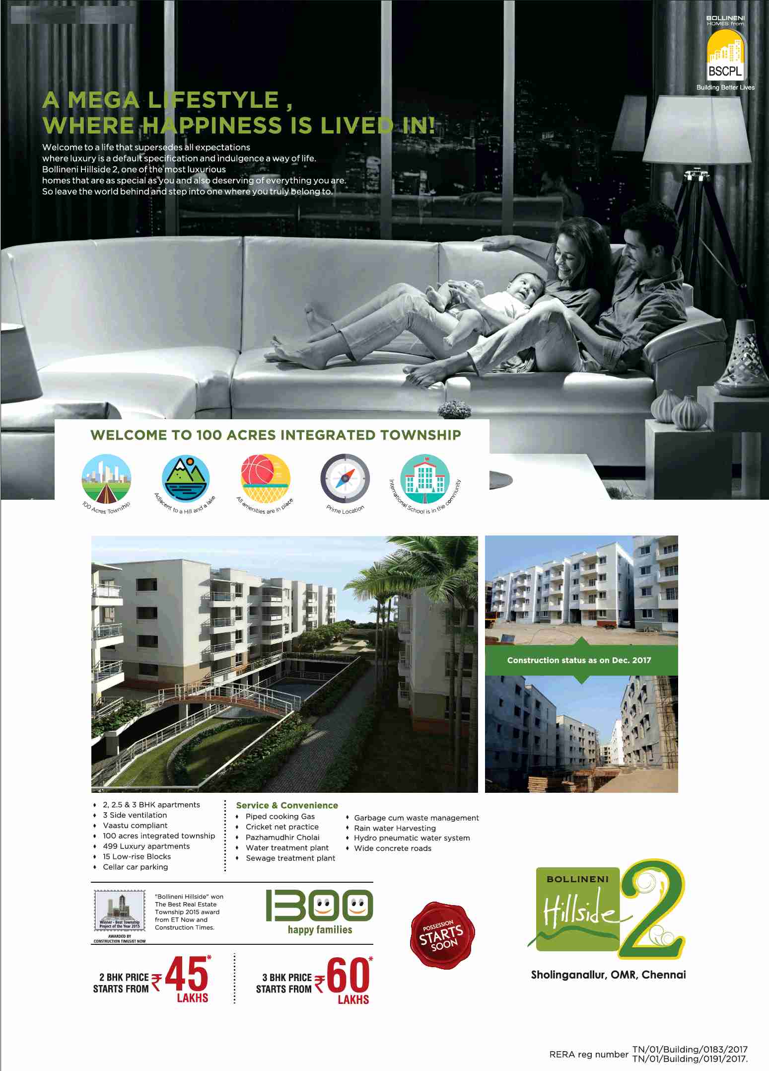 Live a mega lifestyle where happiness is lived in at BSCPL Bollineni Hillside in Chennai